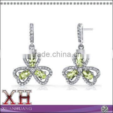 XH Silver Earrings Peridot Gemstone Clover Earrings