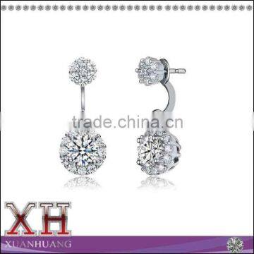 Sterling Silver Cubic Zirconia Drop Earrings with Curved Bridge