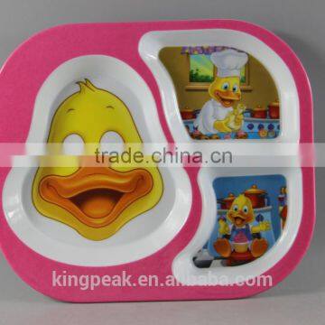 2015 Best Selling Melamine Kids Divided Dinner Plates/melamine plastic dishes and plate/3 Compartment Kids' Dinner Tray