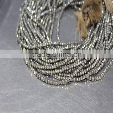 MICRO FACETED ROUNDEL SHAPE 3-4MM NATURAL PYRITE STONE LOOSE BEADS