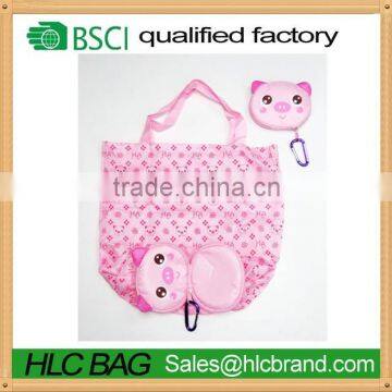 HL-PB185 custom reusable Shopping Tote Bag - Folded into a Piggy Face - Pink