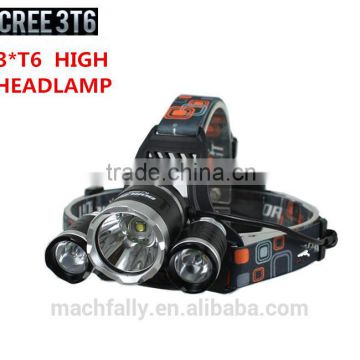 2015 Lastest Rechargeable 3LED Head Torch With 4 modes Outdoor Lighting 3T6 LED Headlamp