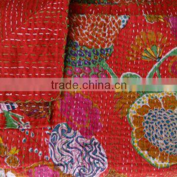 Tropical Kantha Handmade Quilt,Reversible Kantha Bedding,