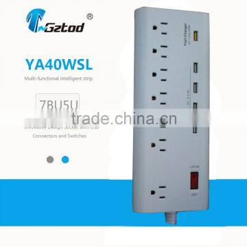 Gztod 7BU5U Fast Charger 5V-12V USB Output White and Black Electric Multi Socket Plug with FCC Certificate