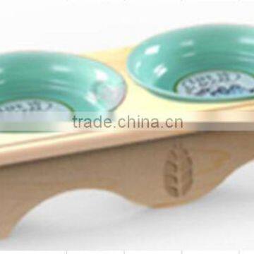 315*170*65mm dog table and cat dog ceramic two bowls in wood table