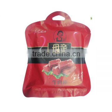 shopping bag hang hole shaped heat seal pouch bag for beef jerky