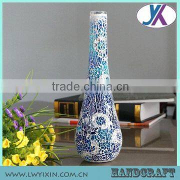 2016 new style crackle mosaic cheap tall long-necked glass flower vase for decoration