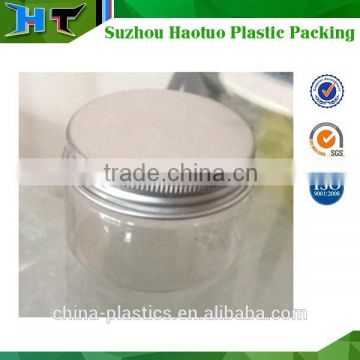 high quality aluminum cap small empty bottle plastic jam jar/ PET jar