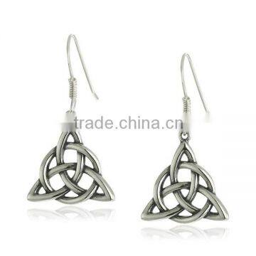 Sterling Silver Celtic Knot Triangle Drop Jewelry Fashion Earrings