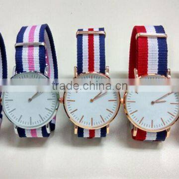 Customized Your Logo Men Women Real Leather Nylon Whatchband Luxury Rose Gold Clock