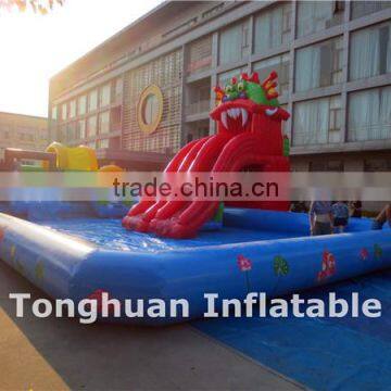 2016 red dragon inflatable water park onland with slide