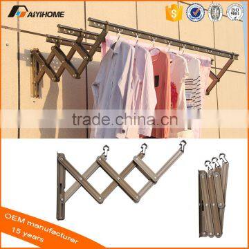 Wall mounted folding metal clothes drying rack for clothes, alumiunum push pull clothes hanger rack