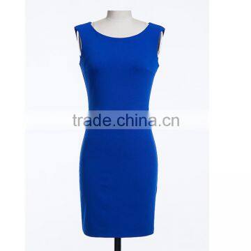 New Fashion Style O-neck Sexy Tight Blue Color Bodycon Midi Pattern Lady Dress for Party photo-2