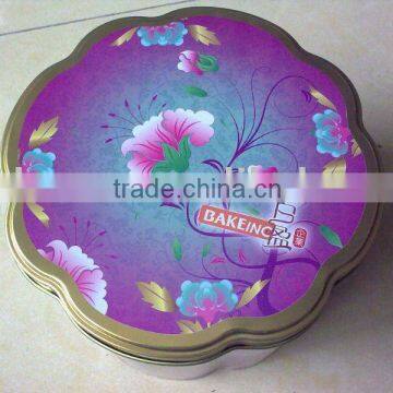 metal biscuit box with flower shape