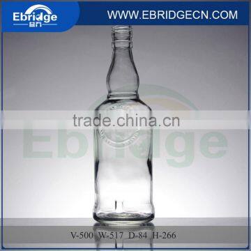 embossed 500ml glass wine bottle, liquor glass bottle, vodka/tequila bottle