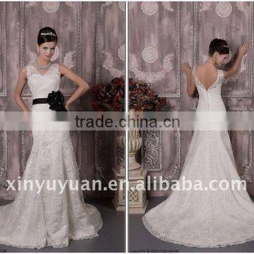 Simple A Line Straps Empire Train Satin Floor Length Beaded Wedding Gown Bridal Dress RP0011 Dresses