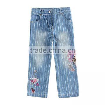 (G1480) 18M-6Y blue baby girl pants flower embroidered long pants wholesale children jeans