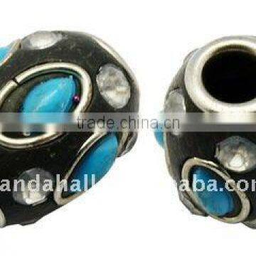 Handmade Indonesia Beads, with Brass Core, Drum, Black, about 13x16mm, hole: 5mm(IPDL-A006-3)