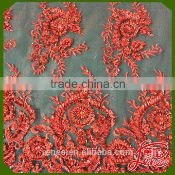 Fabric Textile 100% Polyester Sequined and Net Embroidery Fabric                        
                                                Quality Choice