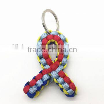 Colorful Ribbon Awareness Cancer Paracord Keychain Ribbon 4MM Paracord Keyring Paracord Lanyards