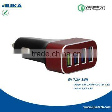 2015 New Highspeed portable phone charger 4 usb car Charger 2.4A mobile phone accessories factory in china