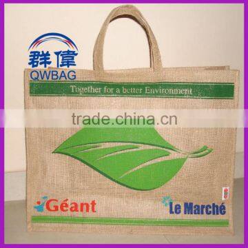 customized design jute bag with leather handle