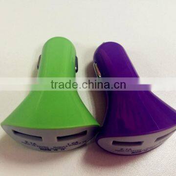 CE, ROHS Certification 2.1A Colorful Car Battery Charger, 2 Port Usb Portable Car Charger