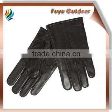 Cheap Pakistan short black winter goatskin plain style lined men leather gloves