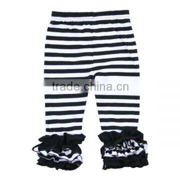 Wholesale 2016 black white strip with different color triple ruffle girls knit cotton icing ruffle pants