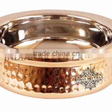 IndianArtVilla High Quality Steel Copper Handi Serving Bowl 500 ML - Serving Dish Curry Home Hotel Restaurant Tableware