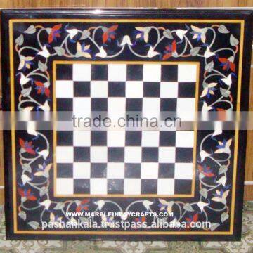 Chess Design Marble Pietra Dura Table Top