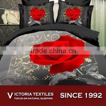red flower grey background reactive printed bed quilt duvet cover set NEW