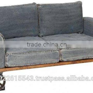 Industrial Denim sofa with wheels, Industrial sofa collection 2 seater Recycle Denim