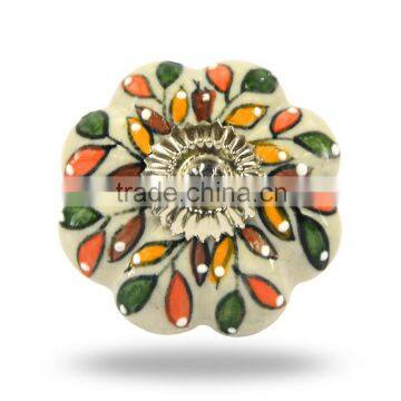 Ceramic Melon with Orange Green Leaves Chrome Finish Knob