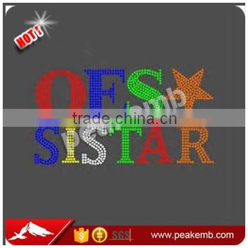 Hotfix Rhinestone Transfers Design OES SISTAR Rhinestone Applique For Clothes Decoration