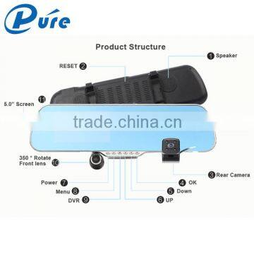 Factory directly supply cheap price car recorder 5 inch fhd 1080p car dvr rearview mirror with G-Sensor