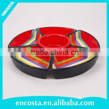 Colorful Lazy Susan Ceramic Snack Tray Bowl Plate Set