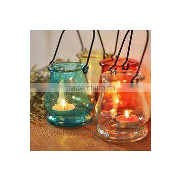 colored tealight candle holder with metal hanging scope