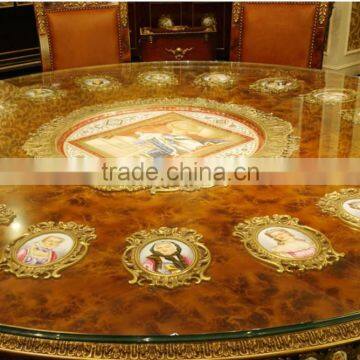 Baroque Style Brass & Porcelain Dining Table, Deluxe Large Round Dining Table for 10 People, Gorgeous Gilded Brass Dining Table photo-2
