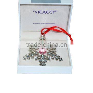 14K Gold Plated Metal Xmas Star Shape Snowflake Ornament With Pink Crystals From Swarovski photo-2