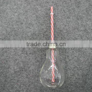 transparent bulb shape glass dringking bottle with straw