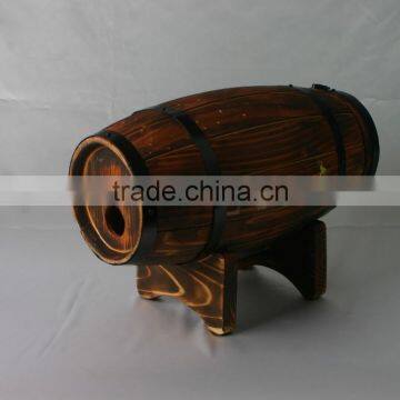 Burned effect dark brown wooden barrel