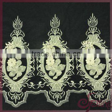 Gold metallic mirror work embroidery fabric, 3d applque designs flowers embroidery lace fabric