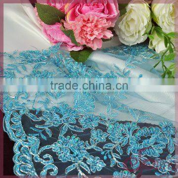 Royal blue floral sequin embroidery beaded lace fabric, tulle wholesale sequin fabric for dress