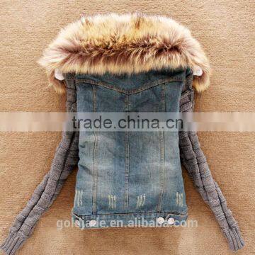 2016 Women Winter Removable Denim Parka Coat Wholesale Denim Jacket With Raccoon Fur Collar photo-2