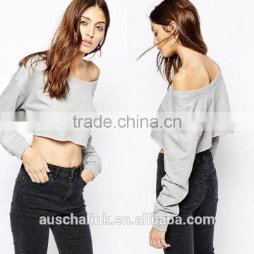 Lady off Shoulder Grey Fashion Weet Jogging Slouchy Sweat photo-5
