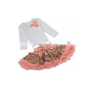 Long Sleeve Flower Sequin Fluffy Pettiskirt for Girls- Embroidered Costume With Belt-- Stage Wear photo-5