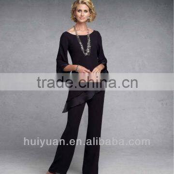 Black chiffon long sleeve mother evening dress