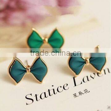 Fresh colored stud bowknot earring for girls jewelry,superstar style earrings in Yiwu