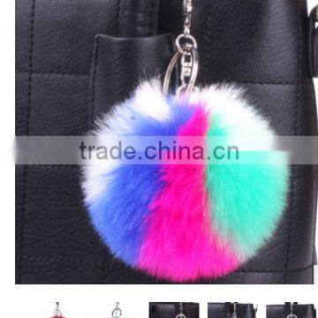 2017 New Design Rainbow Color Fur Pom Pom Keychain Bag Charms Wholesale Fur Ball Bag Charms Fur Ball Charms for Woman Hand Bags photo-2